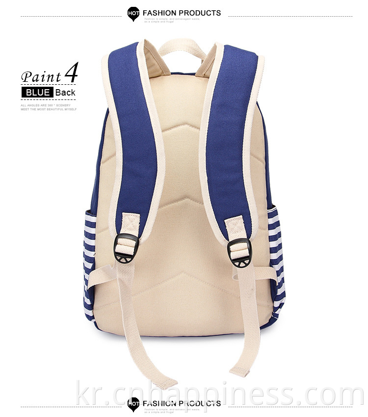 Amazon Hot Sale 접이식 USB 충전 Unisex School Bag Navel Blue Cotton Cotton Backpack Bag Set